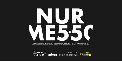 Kuvassa Nurmes kaupunkina 50 vuotta -näyttelyn logo.
